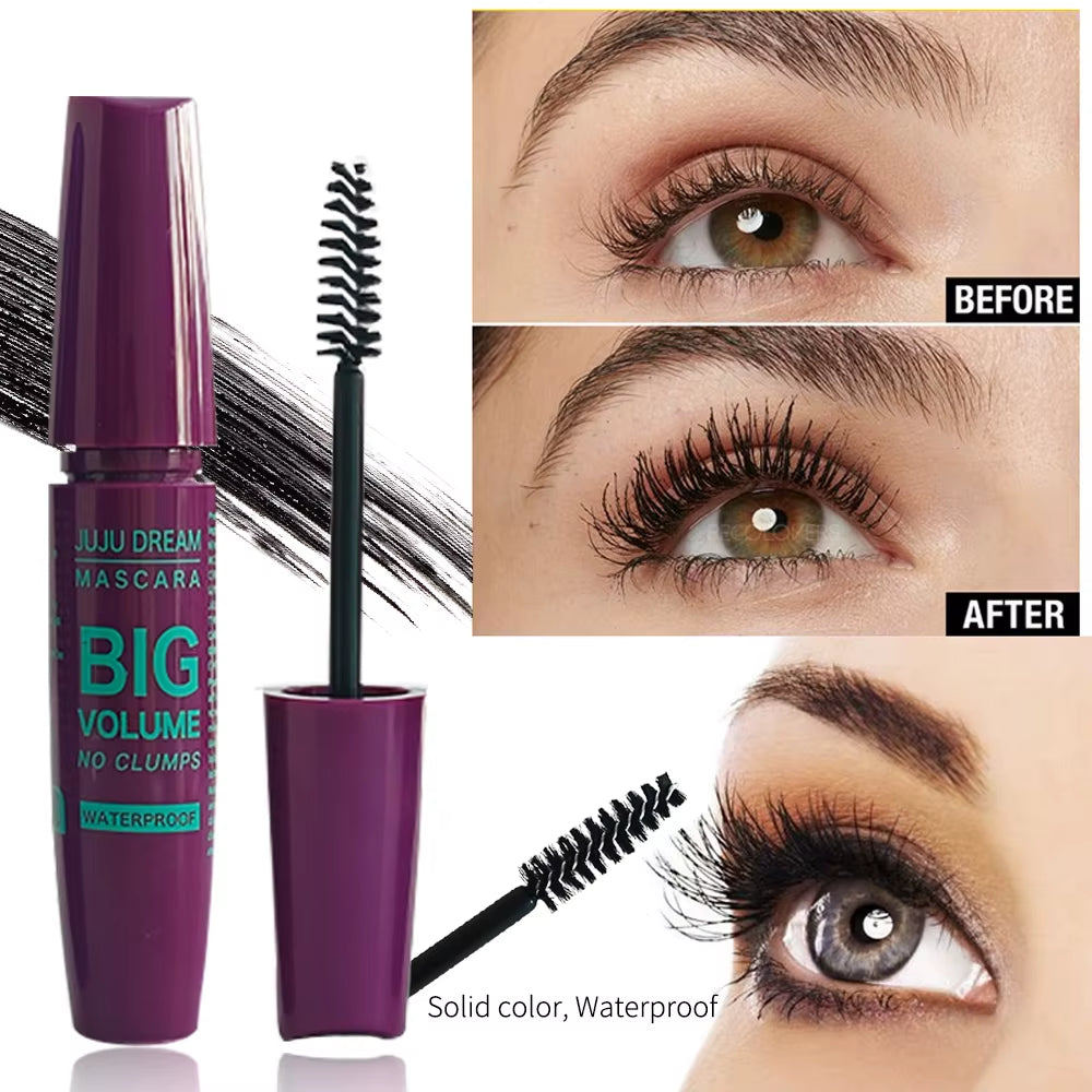 Black Mascara Thickening - Long-Lasting, Volumizing , Fiber Formula with 360° Spiral Brush Waterproof Liquid Fiber Mascara