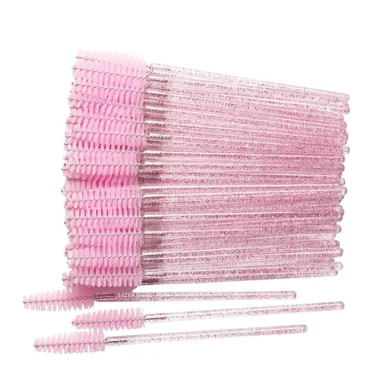 50Pcs Disposable Eyelash Brushes Crystal Eye Lash Mascara Wands Glitter Lash Comb Spoolies Micro Makeup Applicators