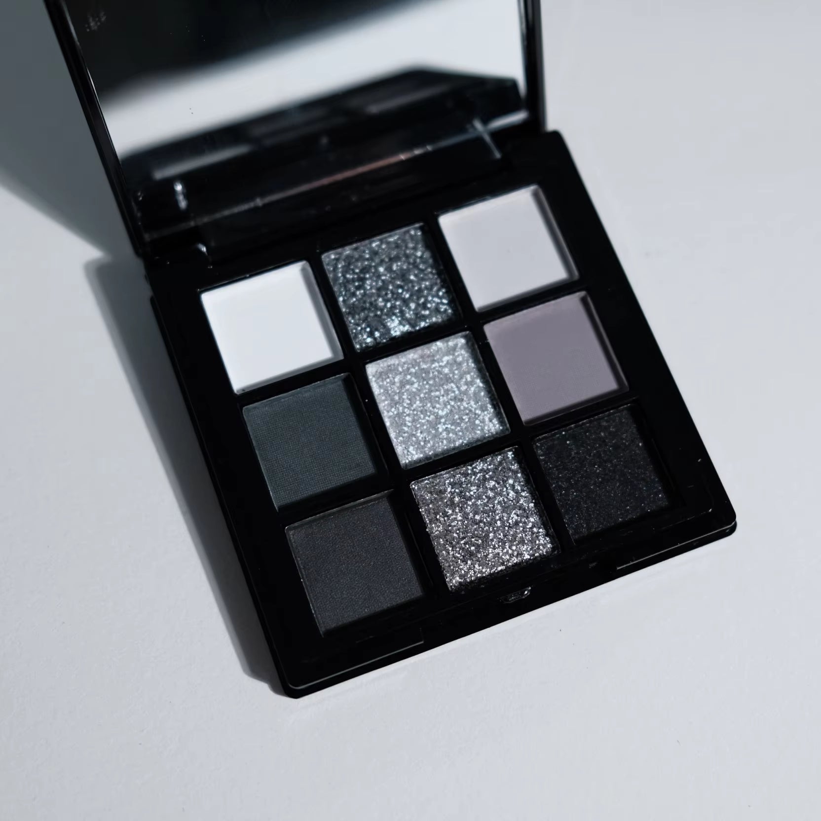 9 Colors Eye Shadow Palette, Dark Black Grey Silvery Color Shimmer Matte Finish Smokey Style Stage Party Performance Makeup