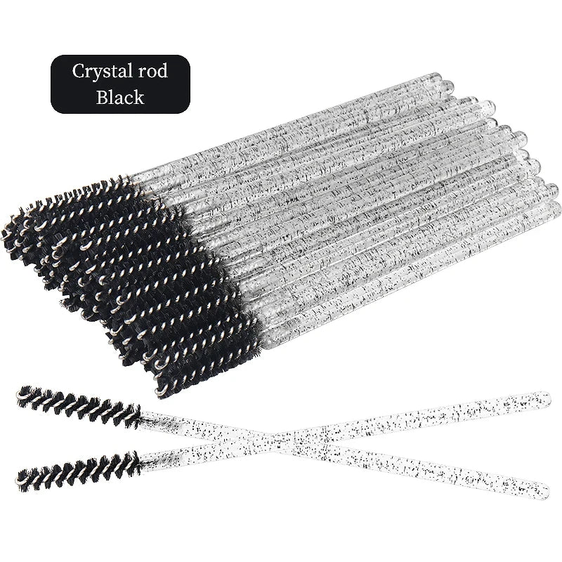 50Pcs Disposable Eyelash Brushes Crystal Eye Lash Mascara Wands Glitter Lash Comb Spoolies Micro Makeup Applicators